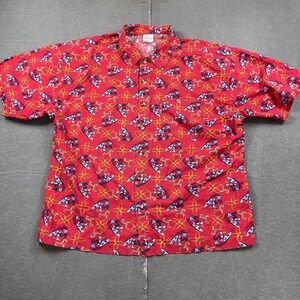 Vintage Disney Shirt Mens XL Red Button Up Mickey Surfing‎ AOP Short Sleeve 90s
